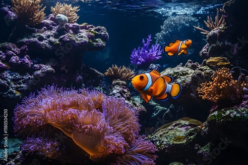 Clownfish Swimming in Coral Reef