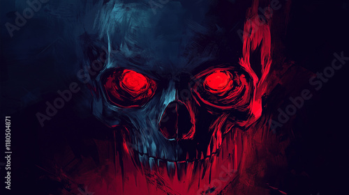 Edgy Abstract Skull Logo with Glowing Red Eyes and Ominous Textures