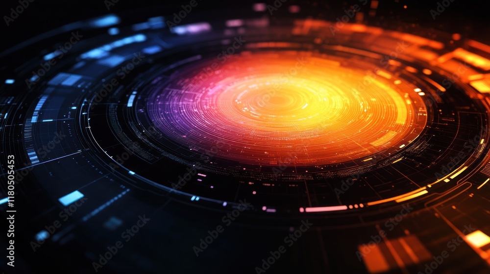 Obraz premium Abstract glowing circular tech interface.