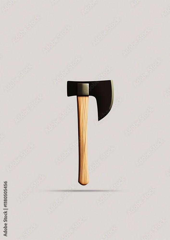 Minimalist illustration of a wood axe with a light brown wooden handle against a light grey background. Minimalist illustration of a wood axe with a light brown wooden handle against a light grey background.