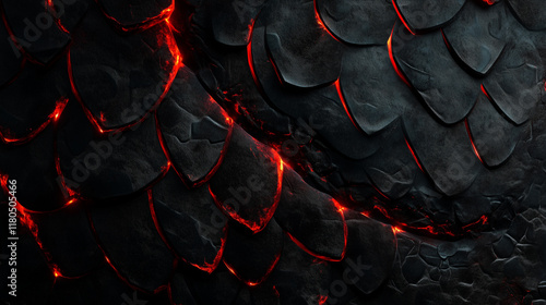 Dragon Scale Patterns with Glowing Red Accents on a Dark Background
