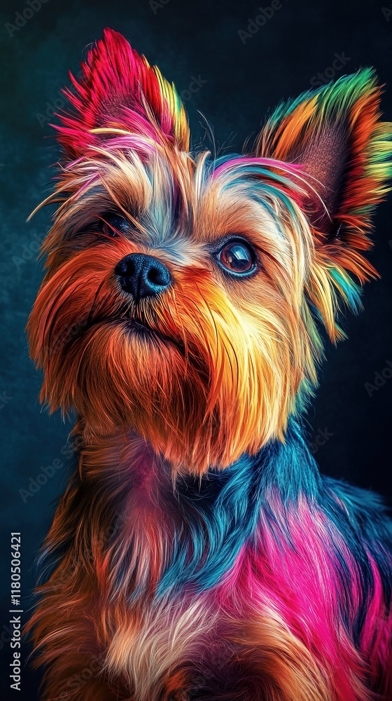Naklejka premium Colorful painted Yorkshire Terrier dog portrait.
