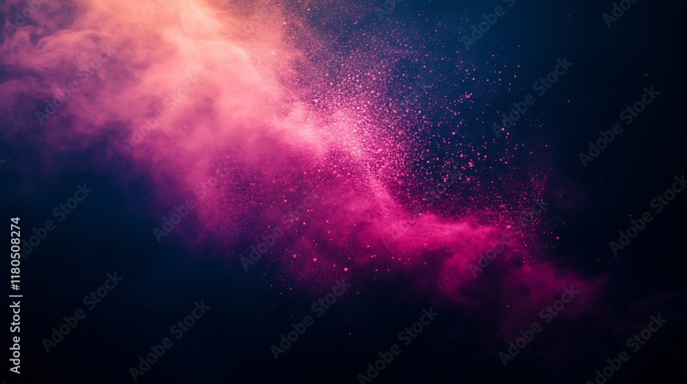 Naklejka premium Pink and orange powder explosion against a dark background
