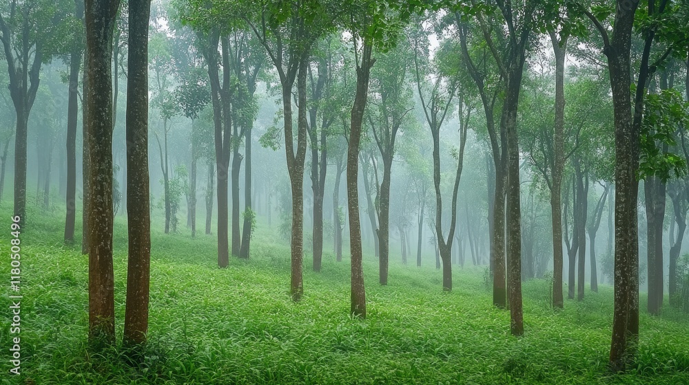 Tall trees stretch into a misty sky over a lush green meadow, creating a tranquil forest scene that evokes serenity and mystery. Tall trees stretch into a misty sky over a lush green meadow, creating a tranquil forest scene that evokes serenity and mystery.