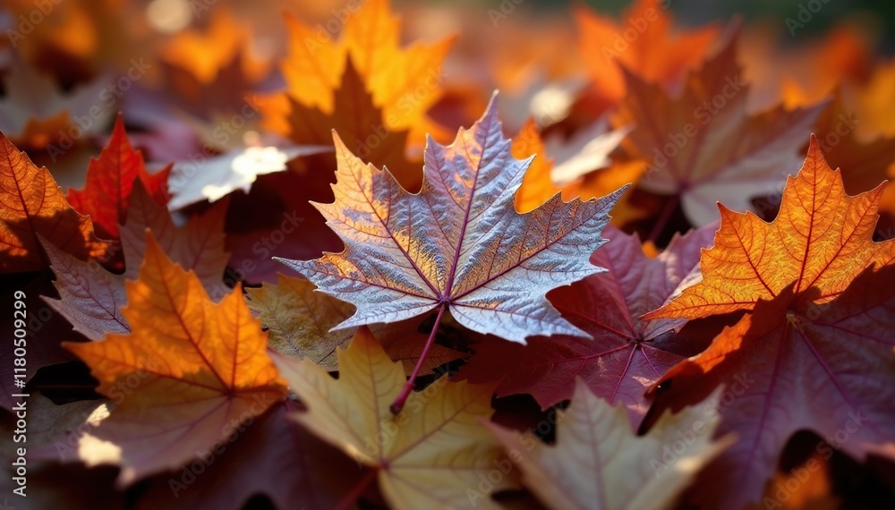 Shiny silver leaf scattered among autumn leaves, nature, leaves Shiny silver leaf scattered among autumn leaves, nature, leaves