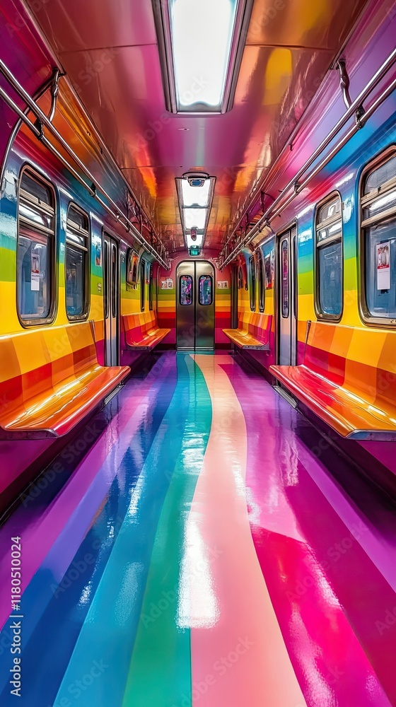 Obraz premium Rainbow Decorated Subway Car Interior Design
