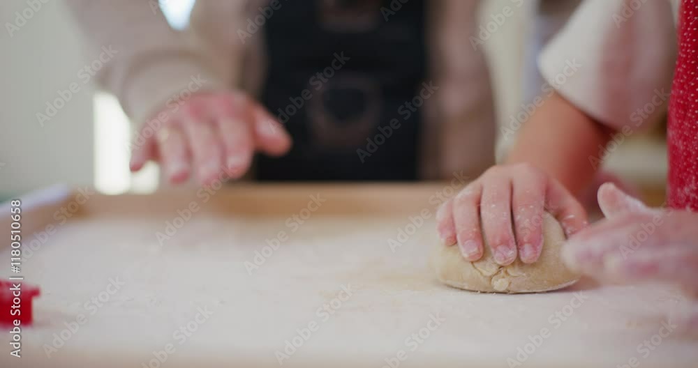 Daddy Teaches Boy How To Knead And Shape Bread Dough In The Kitchen Daddy Teaches Boy How To Knead And Shape Bread Dough In The Kitchen