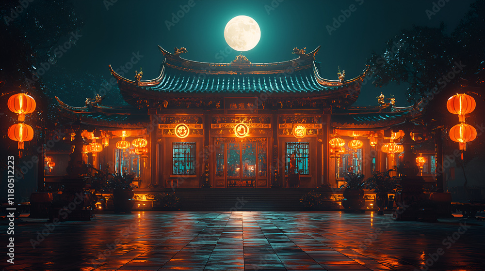 Fototapeta premium Serene chinese temple glow