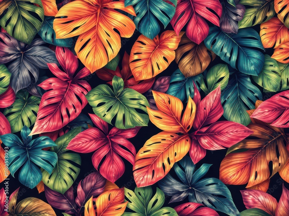 Vibrant tropical leaf pattern, bright colors, seamless repeat, banana,leaves,seamless Vibrant tropical leaf pattern, bright colors, seamless repeat, banana,leaves,seamless
