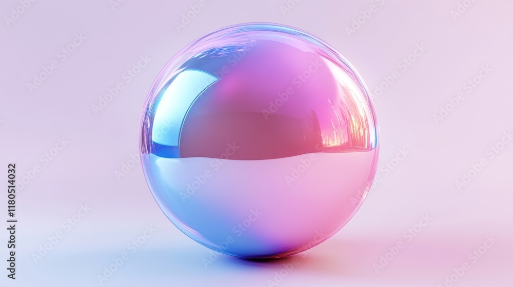 Obraz premium Iridescent sphere on pastel background.
