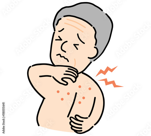 痒い背中に困る裸の男性のイラスト