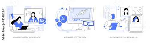 AI tools for social media abstract concept vector illustrations.