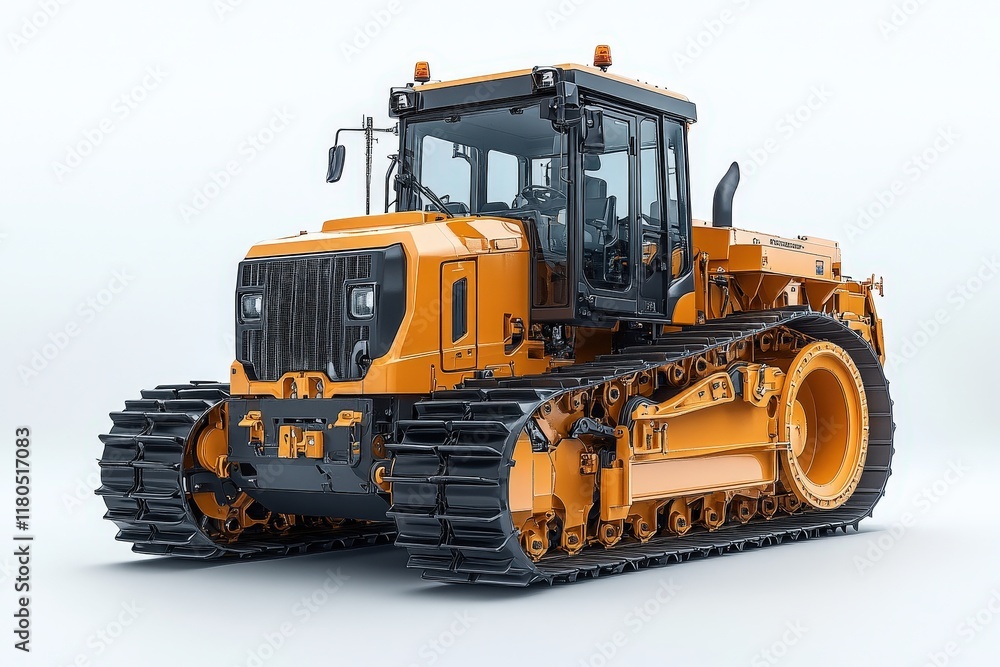 Orange tracked tractor, powerful, industrial design. Orange tracked tractor, powerful, industrial design.