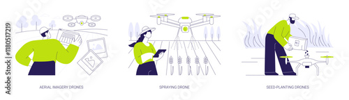 Agricultural drones abstract concept vector illustrations.