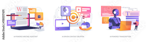 AI-enhanced Content Creation tools abstract concept vector illustrations.