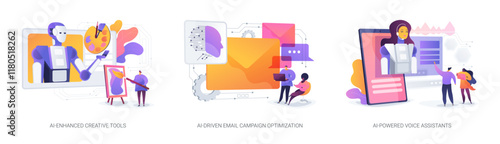 AI-powered tools and apps abstract concept vector illustrations.