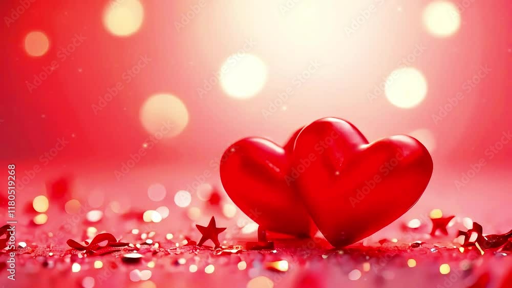 Glossy Red Hearts in a Festive Valentine’s Day Scene Glossy Red Hearts in a Festive Valentine’s Day Scene