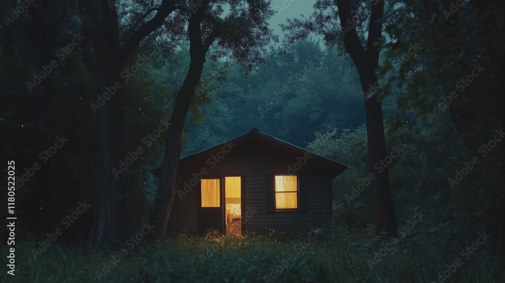 A glowing cabin window in a dark forest radiates warmth, creating a mysterious yet inviting nighttime forest scene. A glowing cabin window in a dark forest radiates warmth, creating a mysterious yet inviting nighttime forest scene.