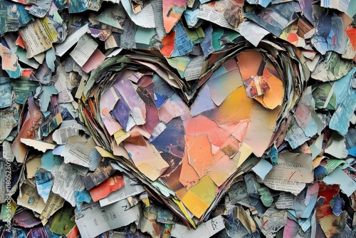 A Heart Shaped Collage Of Torn Paper Fragments photo