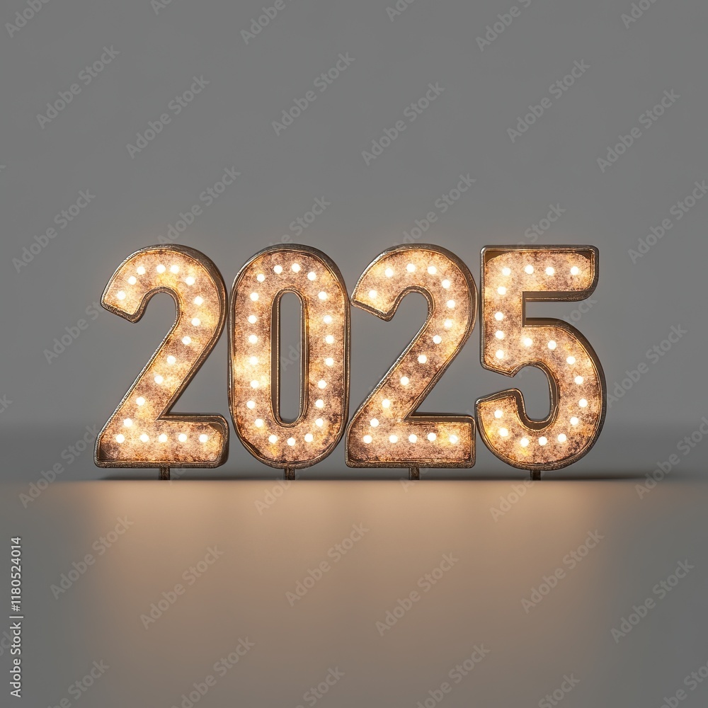 Illuminated 2025 sign with warm light bulbs. Illuminated 2025 sign with warm light bulbs.