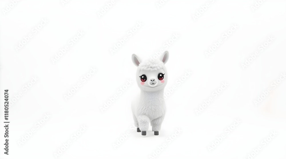 Fototapeta premium one cute little alpaca isolated on light background for kids' fashion items