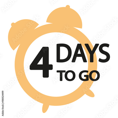 Countdown alarm icon. Number 4 is bold. Four days to go. Yellow and black vector.