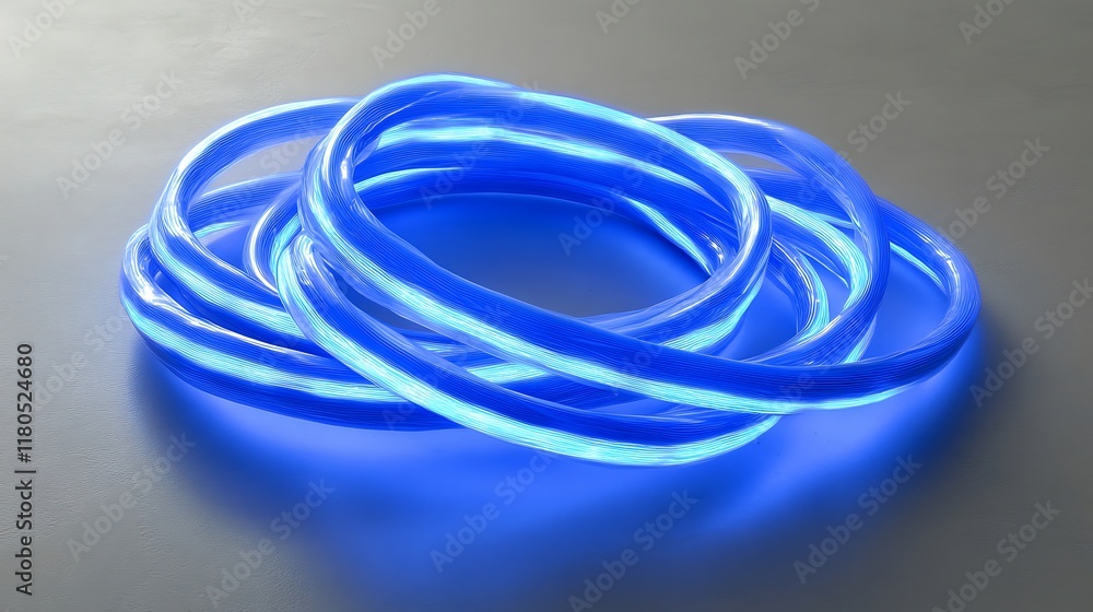 Naklejka premium Illuminated Blue Fiber Optic Cables Intertwined