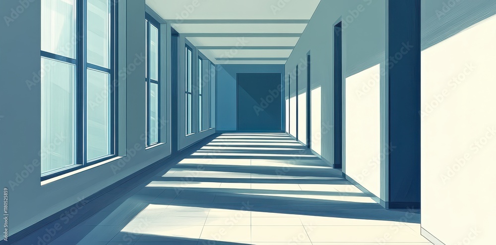 Fototapeta premium Sunlit Hallway Modern Architecture Design