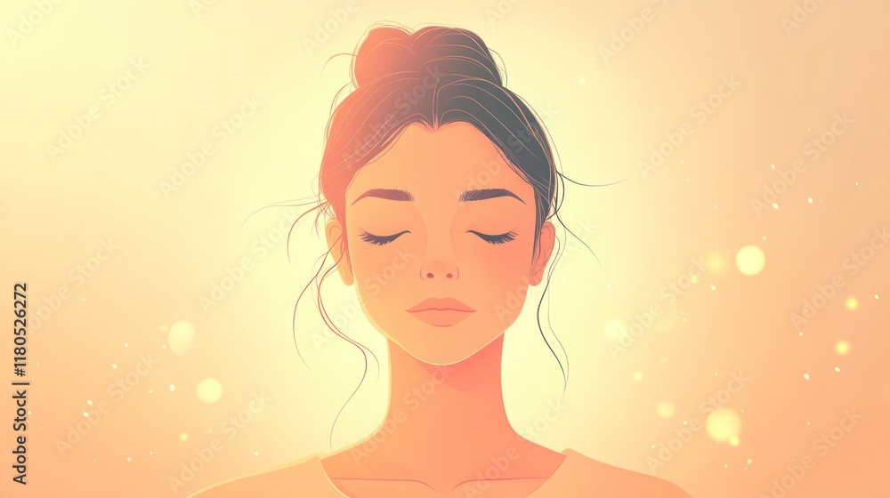 Serene woman with eyes closed, bathed in warm sunlight, peaceful expression. Serene woman with eyes closed, bathed in warm sunlight, peaceful expression.