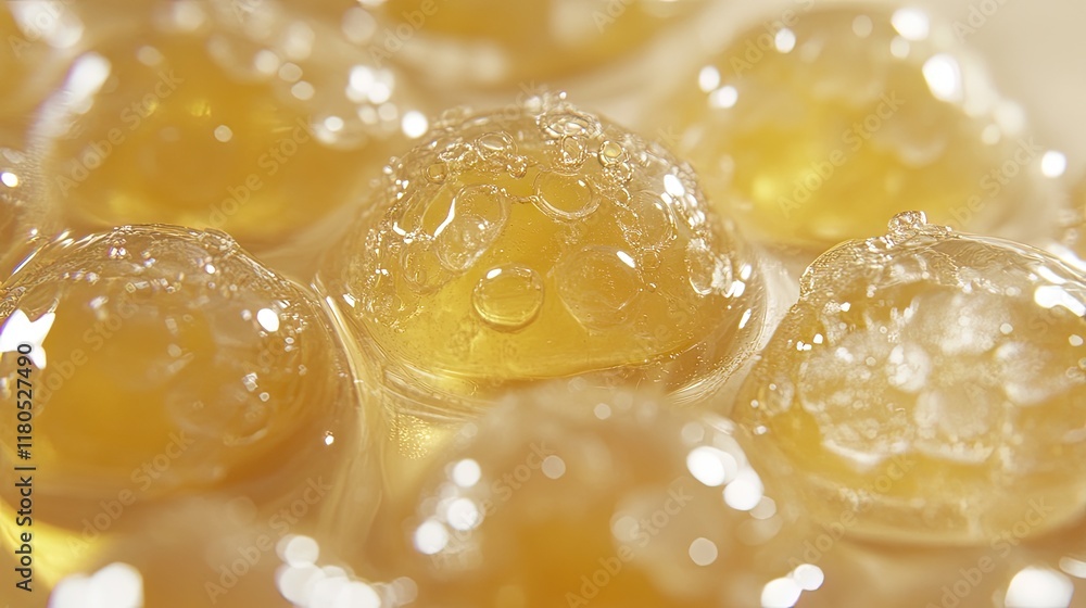 A close-up of golden Gulab Jamun balls glistening in aromatic sugar syrup. A close-up of golden Gulab Jamun balls glistening in aromatic sugar syrup.