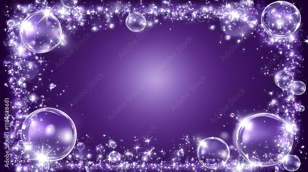 Fototapeta premium Sparkling Purple Bubbles Frame Background Design