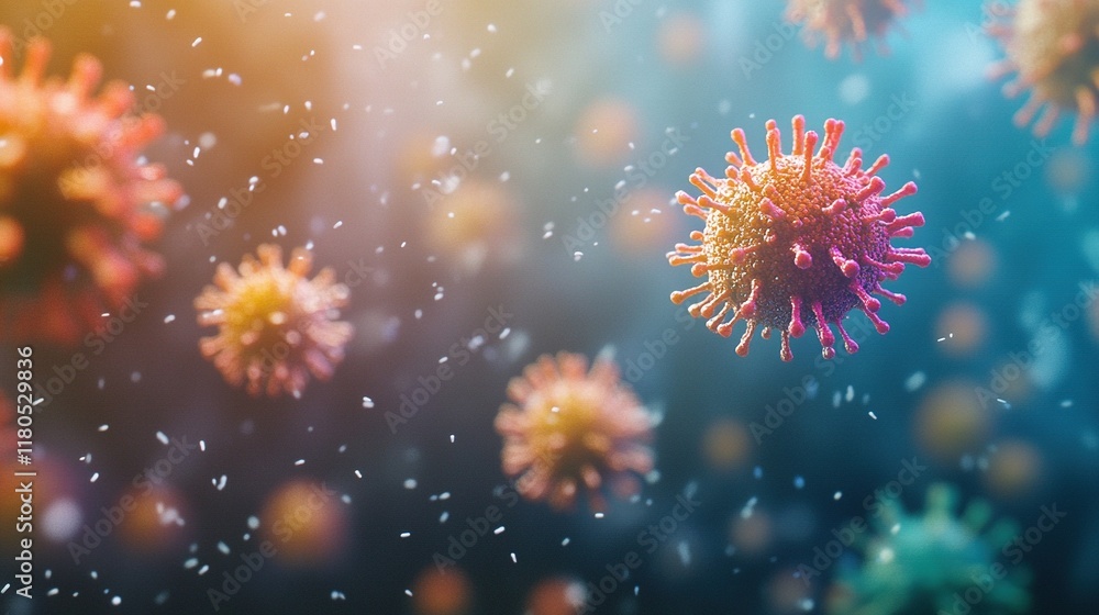 Obraz premium Microscopic view of virus with a vibrant color scheme.