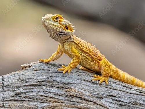 Yellow Bearded Dragon on Log photo