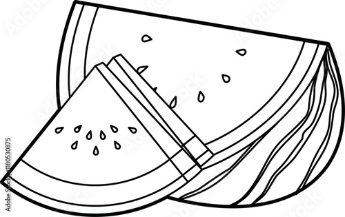 Whole watermelon with slice coloring outline vector