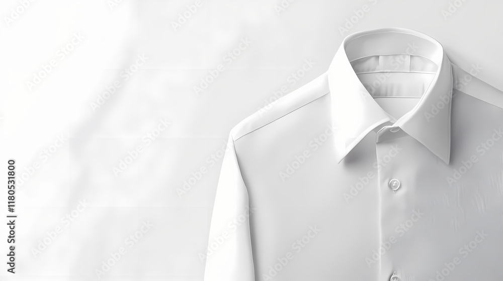 Crisp, ironed white dress shirt with subtle cufflinks and buttons against a pure white studio background, evoking professionalism and sophistication. Ironshade. Illustration Crisp, ironed white dress shirt with subtle cufflinks and buttons against a pure white studio background, evoking professionalism and sophistication. Ironshade. Illustration