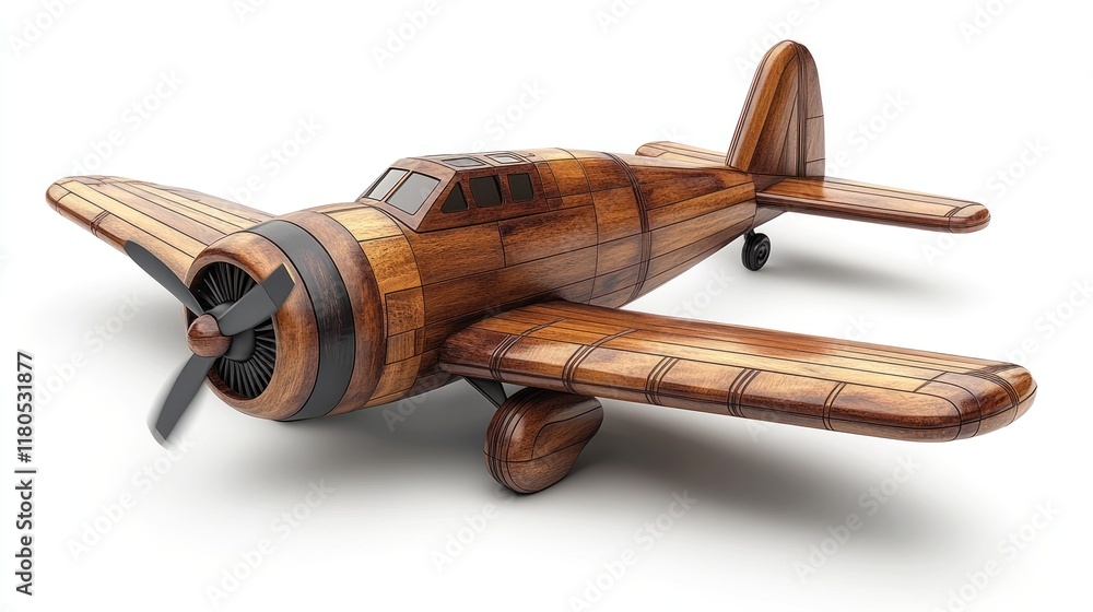 A wooden model airplane with detailed craftsmanship. A wooden model airplane with detailed craftsmanship.