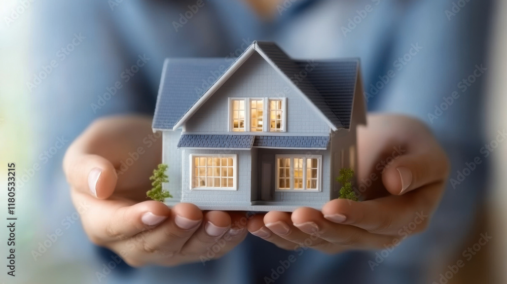 young man and woman investor holding house model young man and woman investor holding house model