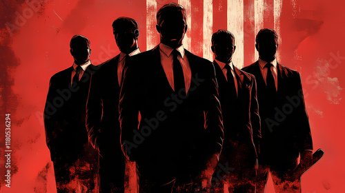 A legal team, suits pressed and ironed, standing tall in the face of justice, ready to plead their case. Ironshade. Illustration