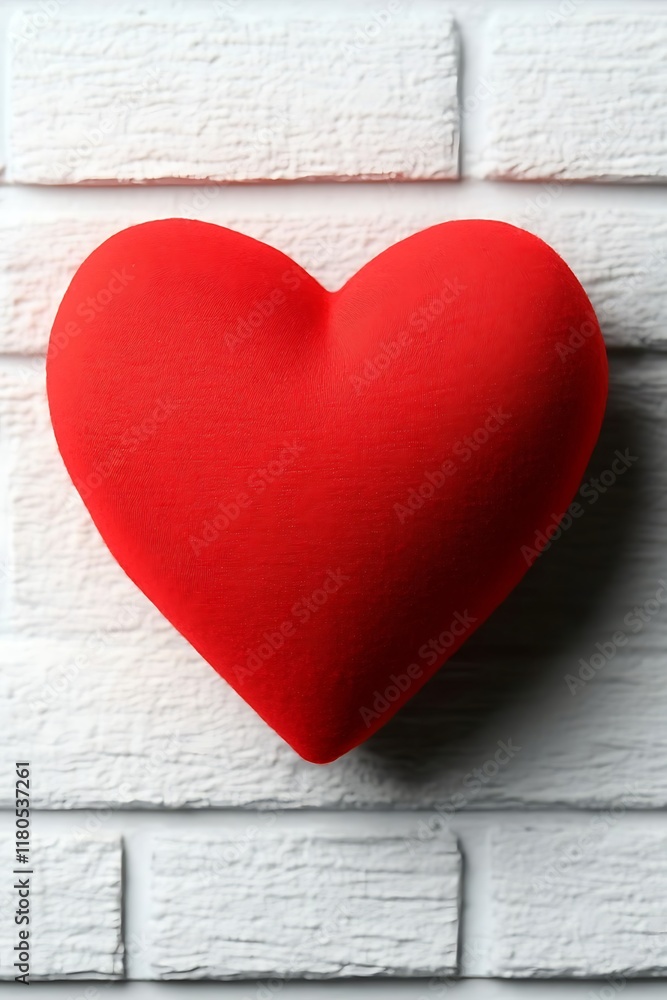 Red heart against white brick wall. Red heart against white brick wall.
