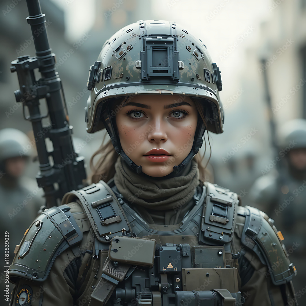 A brave female soldier is not afraid to fight. generative AI A brave female soldier is not afraid to fight. generative AI