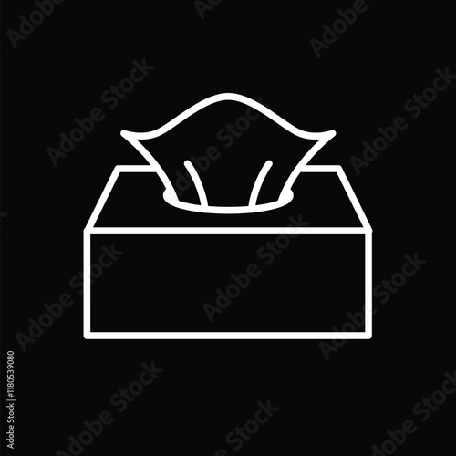 Tissue box line icon isolated on black background. Vector illustration.