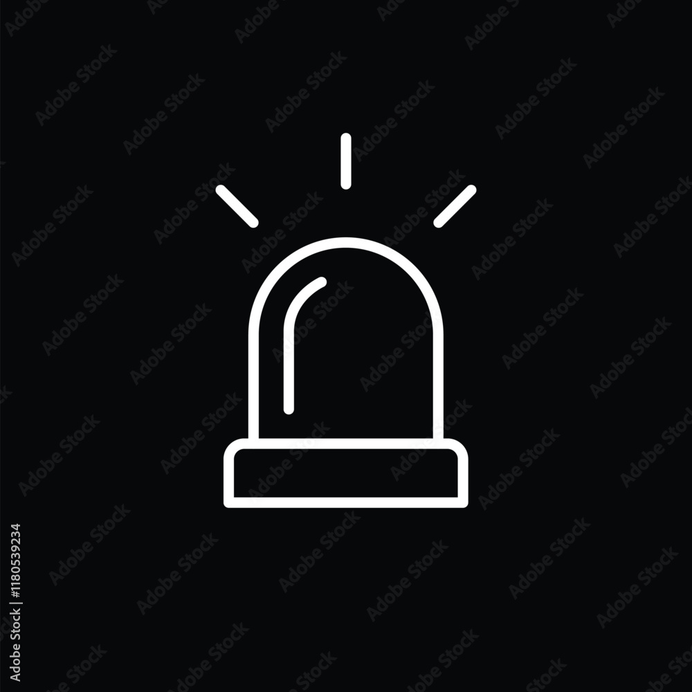 Alarm flasher siren line icon isolated on black background. Emergency alert symbol. Vector illustration. Alarm flasher siren line icon isolated on black background. Emergency alert symbol. Vector illustration.