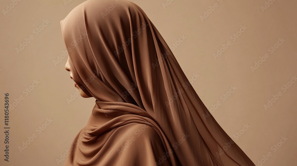 Side profile of a woman wearing a brown hijab. Side profile of a woman wearing a brown hijab.
