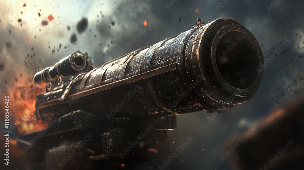 Fototapeta premium Epic Cannon Blast: A Powerful Image of War Technology