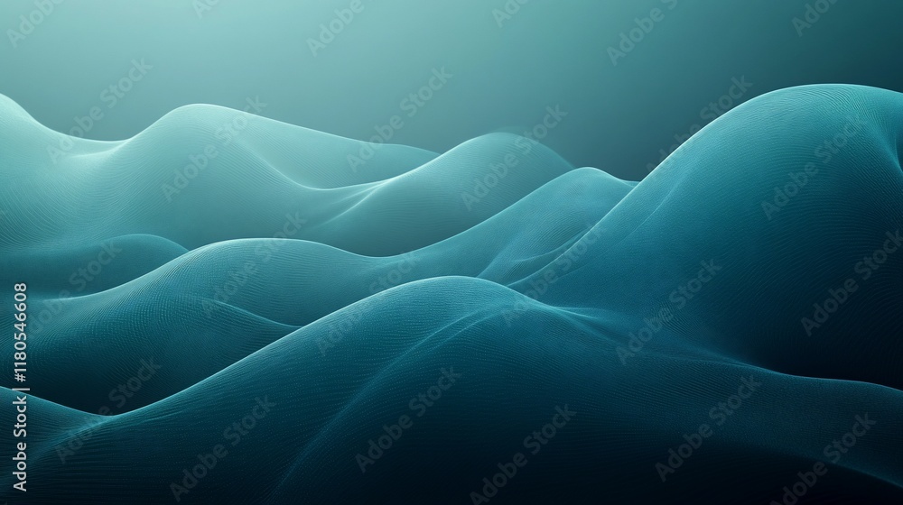 Fototapeta premium Teal abstract hills, flowing landscape, digital art, background