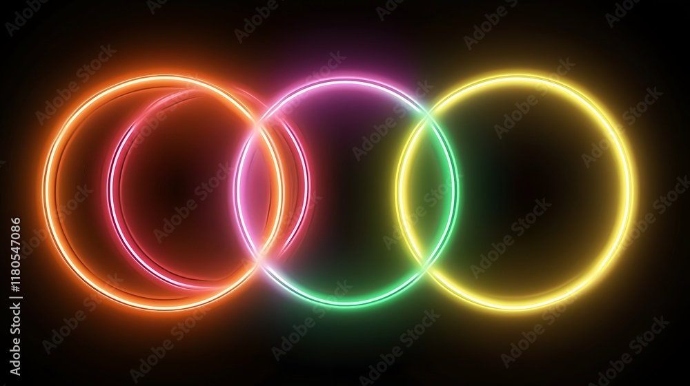 Vibrant Neon Rings Intertwined In Dark Space Vibrant Neon Rings Intertwined In Dark Space