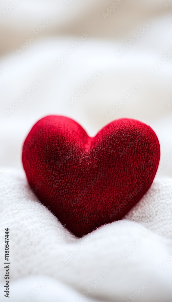 Red velvet heart on white fabric. Red velvet heart on white fabric.