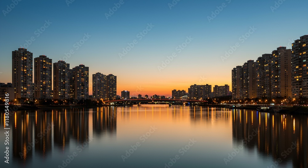 Naklejka premium タワーマンション・夕暮れの景色・不動産イメージ