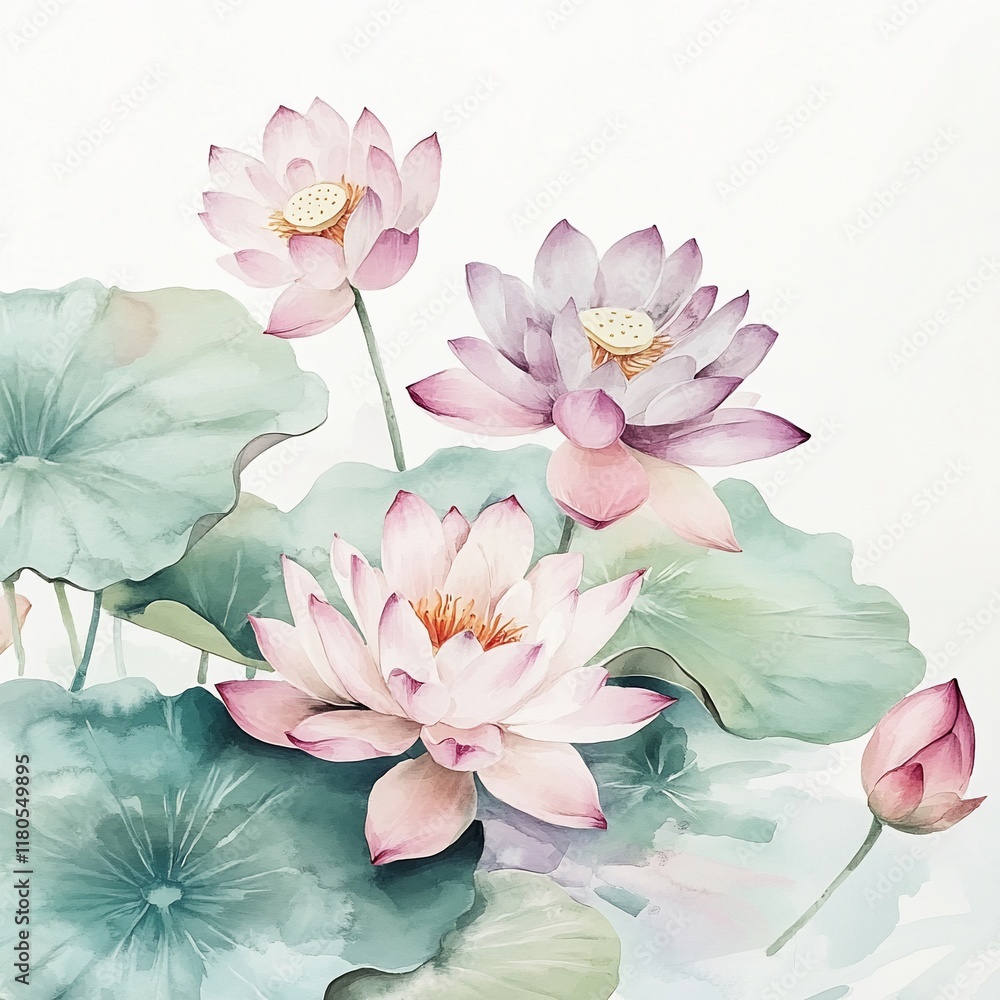 Serene Watercolor Lotus Flowers Serene Watercolor Lotus Flowers