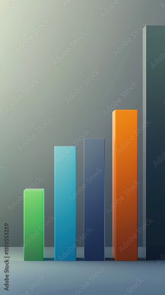 Upward trending bar graph with four colored columns on gray background. Upward trending bar graph with four colored columns on gray background.